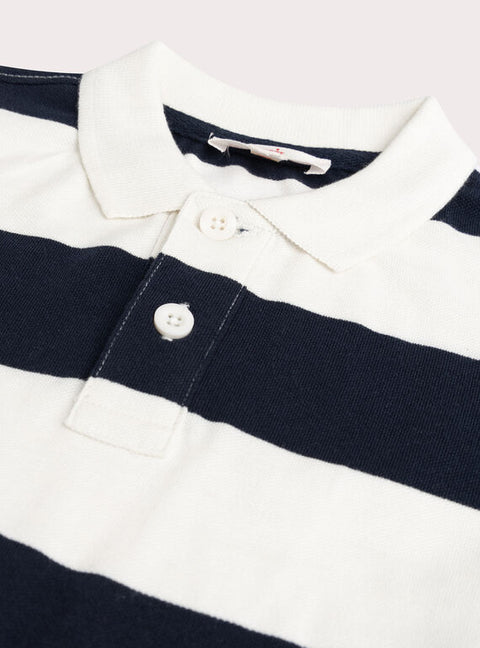 Navy & Cream Stripe Cotton Polo Shirt