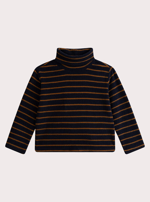 Navy & Beige Stripe Cotton Polo Neck