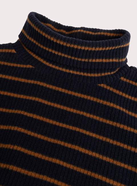 Navy & Beige Stripe Cotton Polo Neck