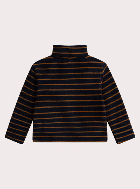 Navy & Beige Stripe Cotton Polo Neck