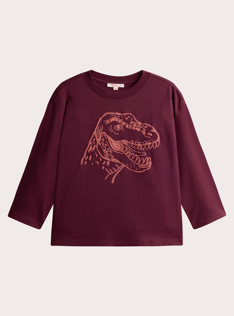 Burgundy Dinosaur Print Cotton T-shirt