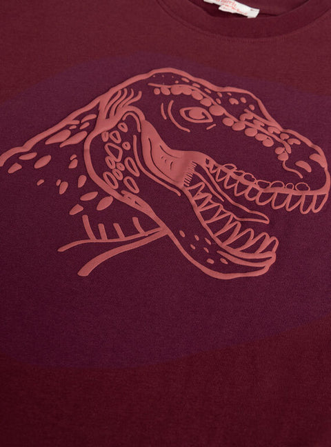 Burgundy Dinosaur Print Cotton T-shirt