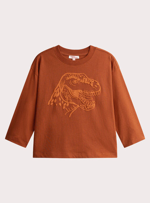 Orange Dinosaur Print Cotton T-shirt