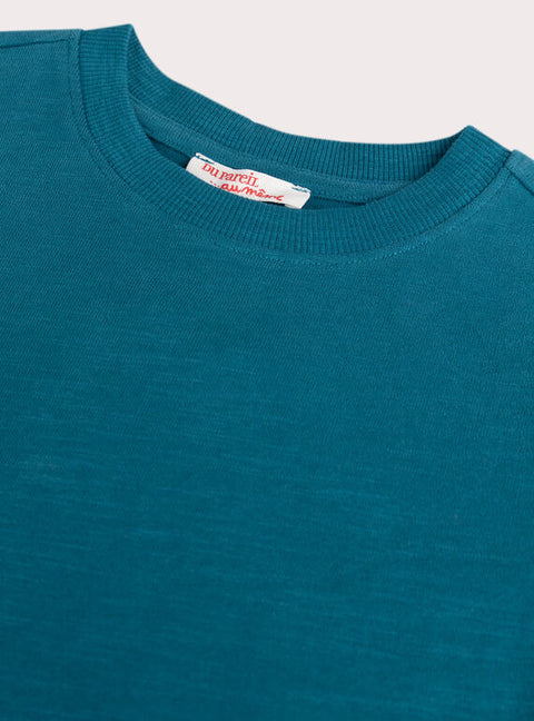 Plain Turquoise Cotton Slub T-shirt