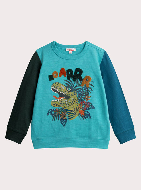 Turquoise Dinosaur Print Cotton T-shirt