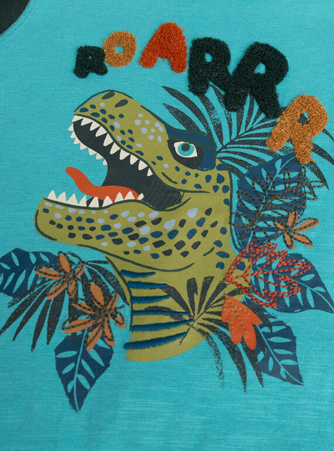 Turquoise Dinosaur Print Cotton T-shirt