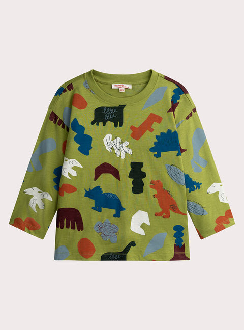 Green Dinosaur Print Cotton T-shirt