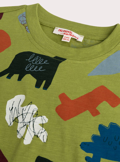 Green Dinosaur Print Cotton T-shirt