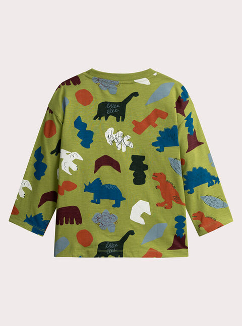 Green Dinosaur Print Cotton T-shirt