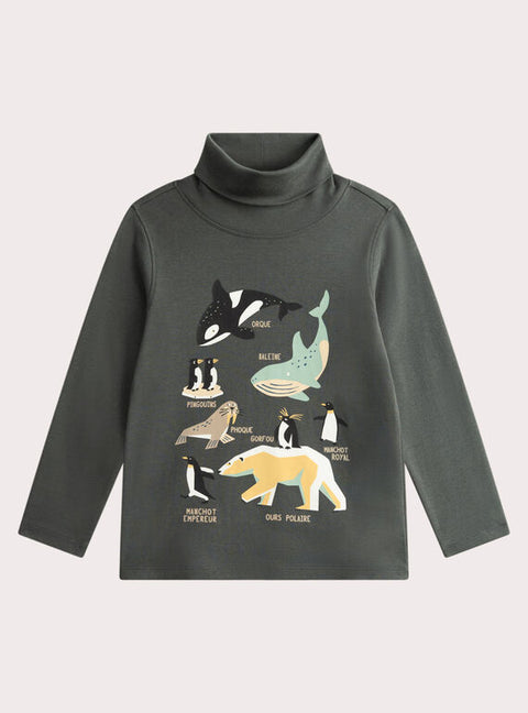 Green Arctic Animal Animation Cotton Polo Neck