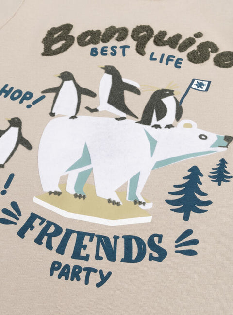 Beige Polar Bear & Penguin Animation Cotton T-shirt