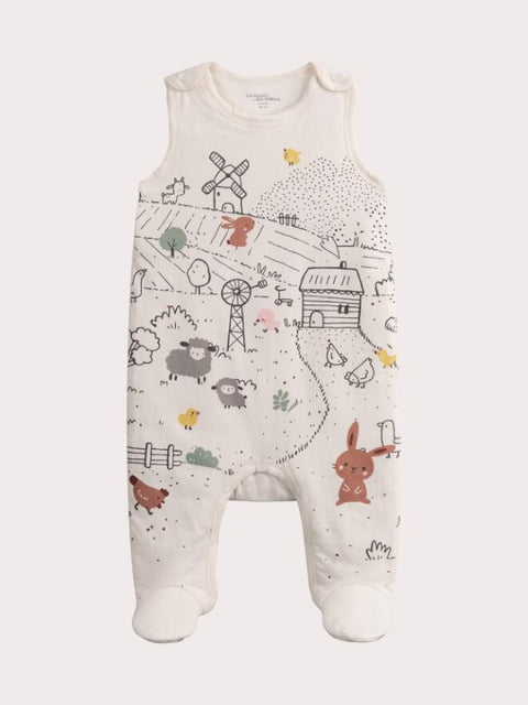 Cream Newborn Dungarees & Reversible Jacket Set