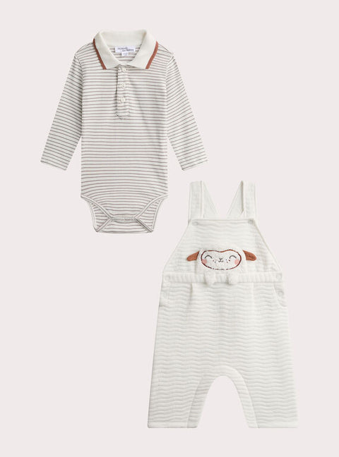 Newborn Cream Cotton Dungaree & Bodysuit Set