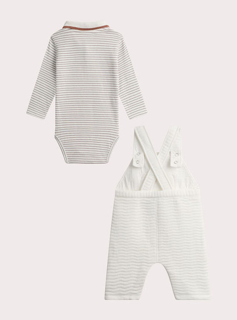 Newborn Cream Cotton Dungaree & Bodysuit Set