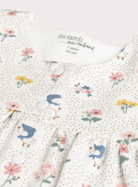 Newborn Cream Floral Print Cotton Dress with Leggings