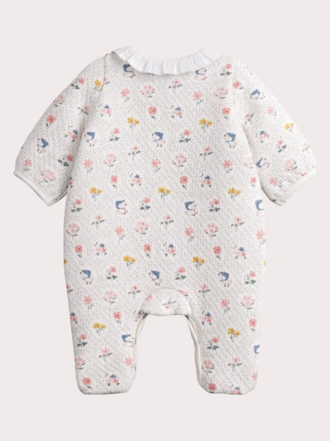 Newborn White Floral Print Cotton Rich Sleepsuit