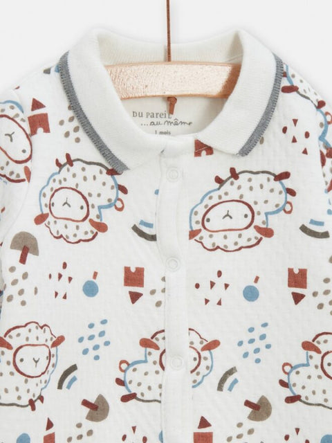 Newborn Sheep Print Cotton Mix Sleepsuit