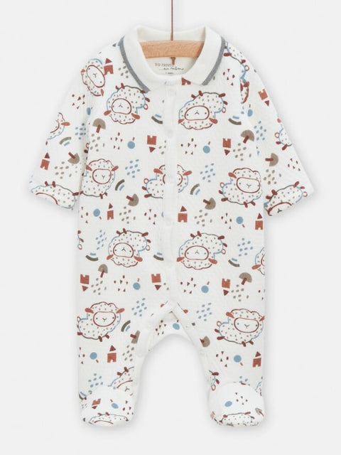 Newborn Sheep Print Cotton Mix Sleepsuit