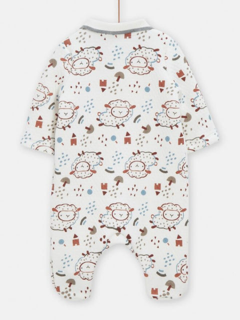 Newborn Sheep Print Cotton Mix Sleepsuit