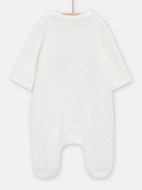 Off White Velour Newborn Sleepsuit