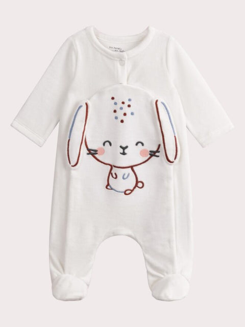 Cream Velour Newborn Cotton Rich Sleepsuit