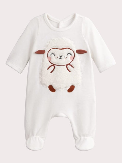 Cream Newbron Velour Sleepsuit