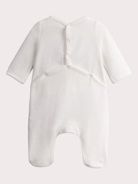 Cream Newbron Velour Sleepsuit