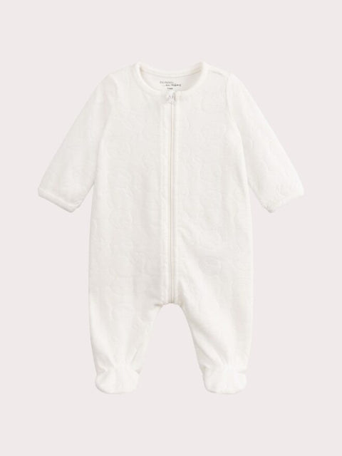 Off White Embossed Newborn Velour Sleepsuit