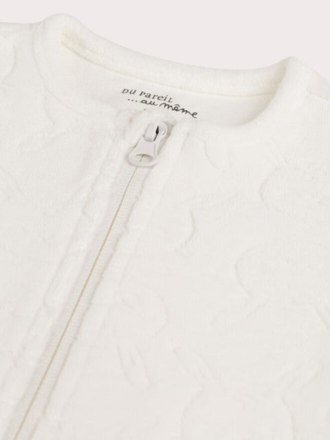 Off White Embossed Newborn Velour Sleepsuit