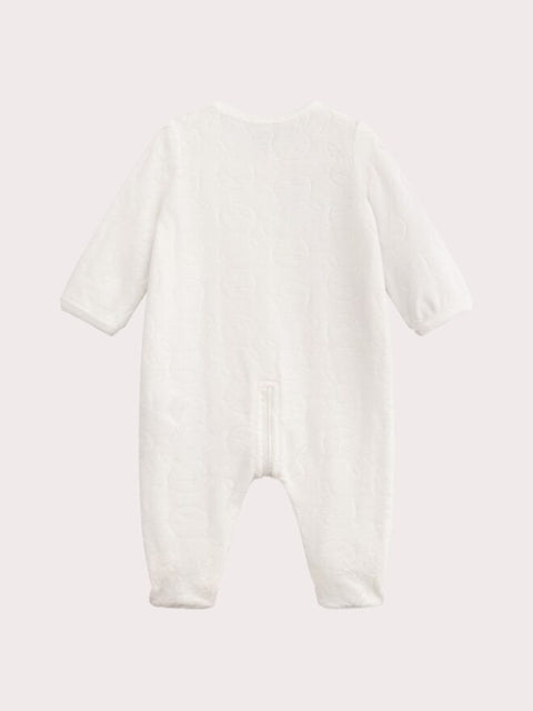 Off White Embossed Newborn Velour Sleepsuit