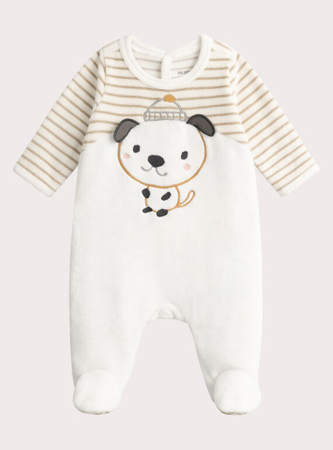 Newborn Cream Velour Sleepsuit