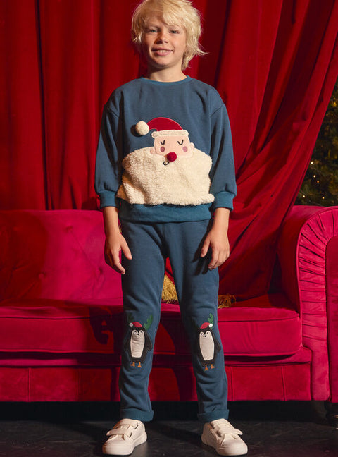 Blue Cotton Fleece Christmas Sweatshirt