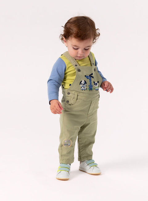 Lined Green Cotton Canvas Dungarees