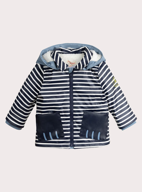 Lined Navy & White Hooded Raincoat