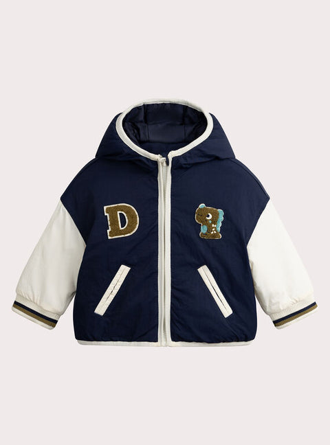 Lined Navy Hooded Baseball Jacket