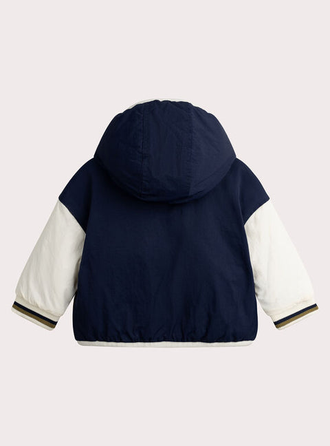 Lined Navy Hooded Baseball Jacket