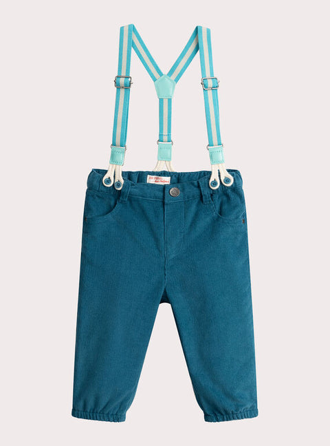 Lined Turquoise Corduroy Trousers With Braces