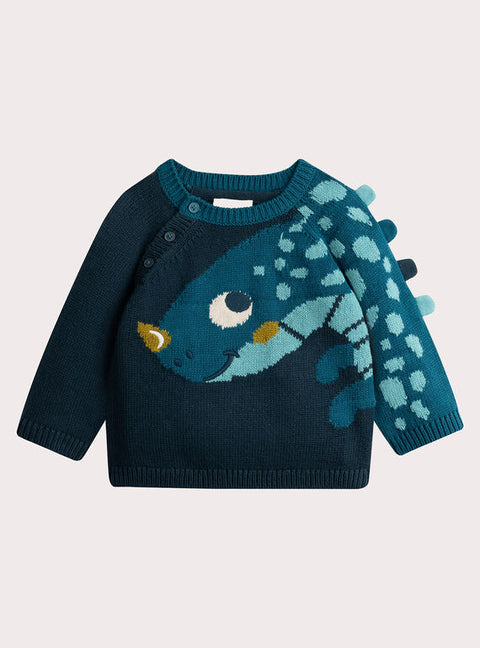 Navy Dinosaur Pattern Cotton Rich Jumper