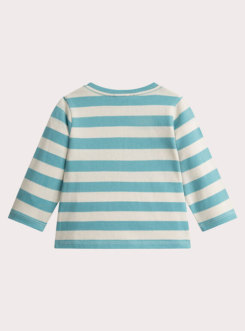 Striped Button Neck Cotton T-shirt