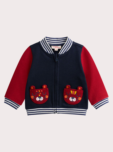 Navy & Red Cotton Pique Zipped Sweatshirt