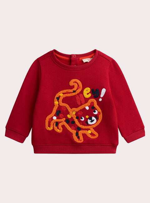 Red Tiger Embroidered Cotton Fleece Sweatshirt