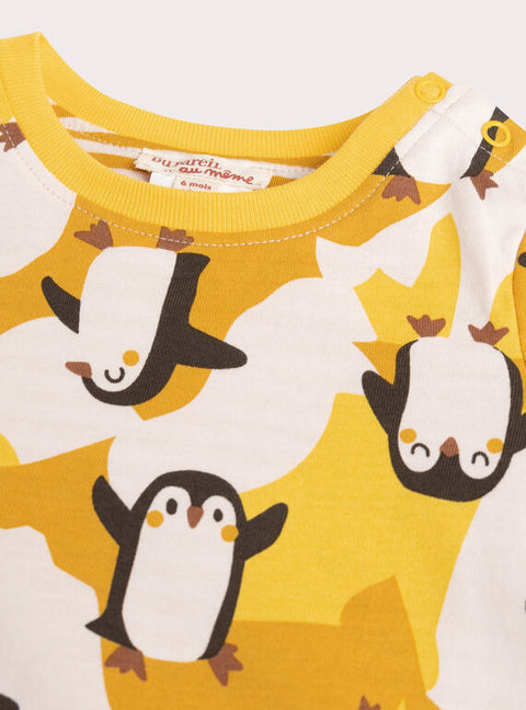 Reversible Yellow Penguin Animation Cotton T-shirt