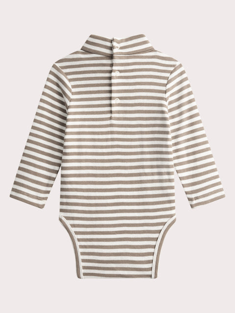 Beige Stripe Cotton Polo Neck Bodysuit