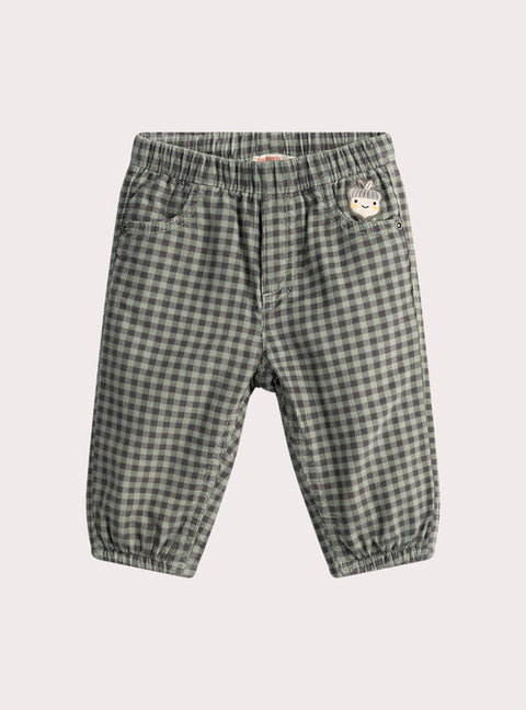 Green Micropolar Lined Gingham Corduroy Trousers