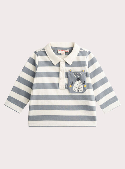 Blue Striped Cotton Polo Shirt