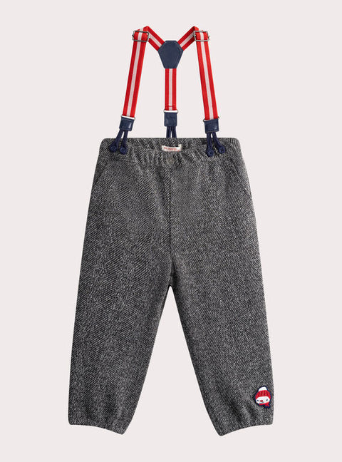 Lined Grey Trousers With Red Braces