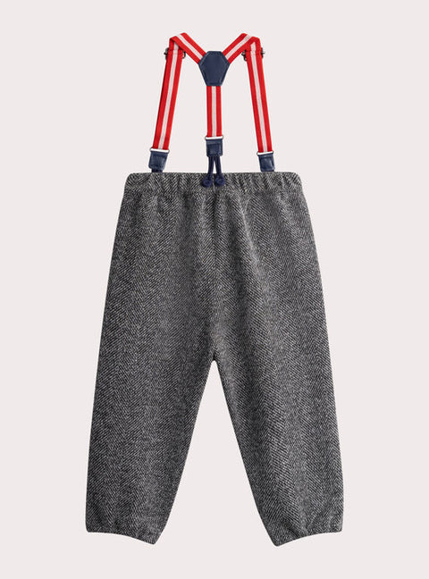 Lined Grey Trousers With Red Braces