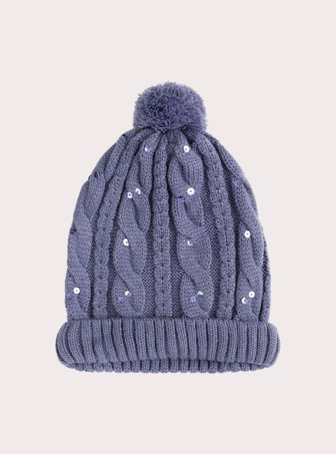 Purple Sequined Bobble Hat