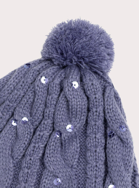 Purple Sequined Bobble Hat