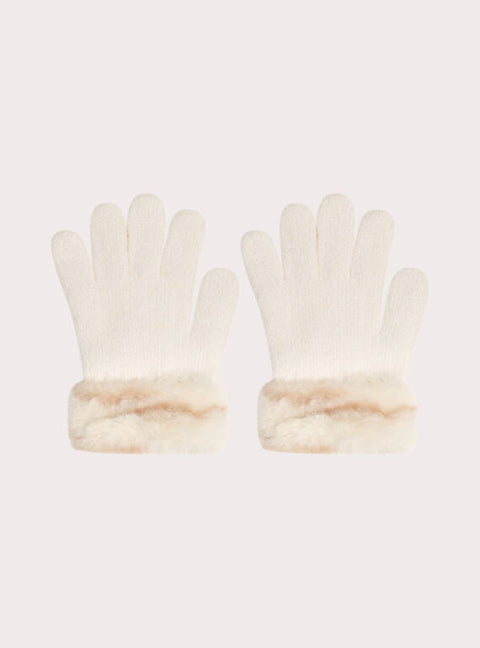 Cream Gloves With Faux Fur Cuff